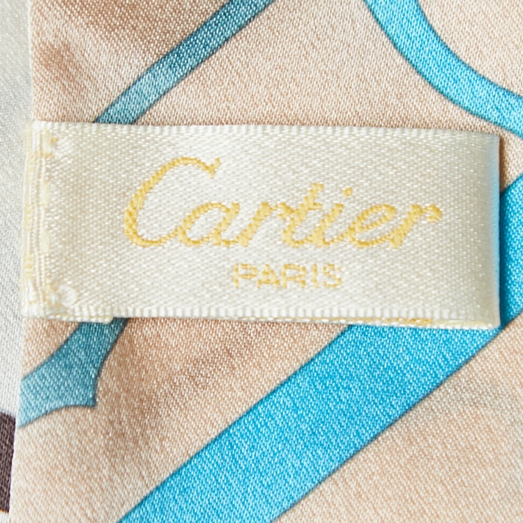 Pre Owned Cartier Beige Logo Printed Silk Maxi Bandeau Scarf