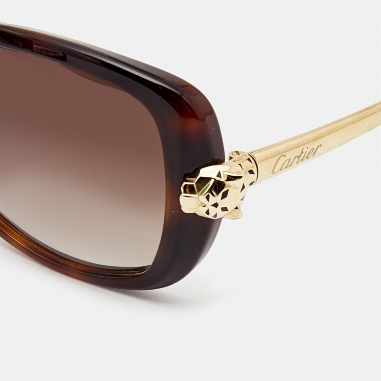 Pre Owned Cartier Brown Gradient Gradient Panthere De Cartier Square Sunglasses