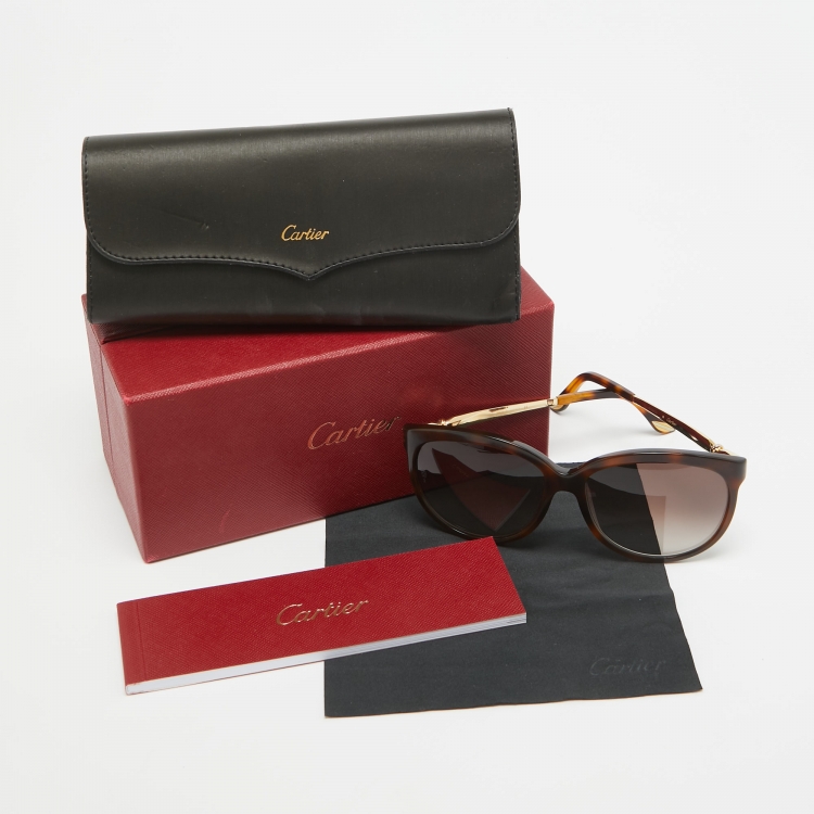 مملوكة مسبقًا Cartier Brown Tortoise Gradient 6229939 Cat Eye Sunglasses 