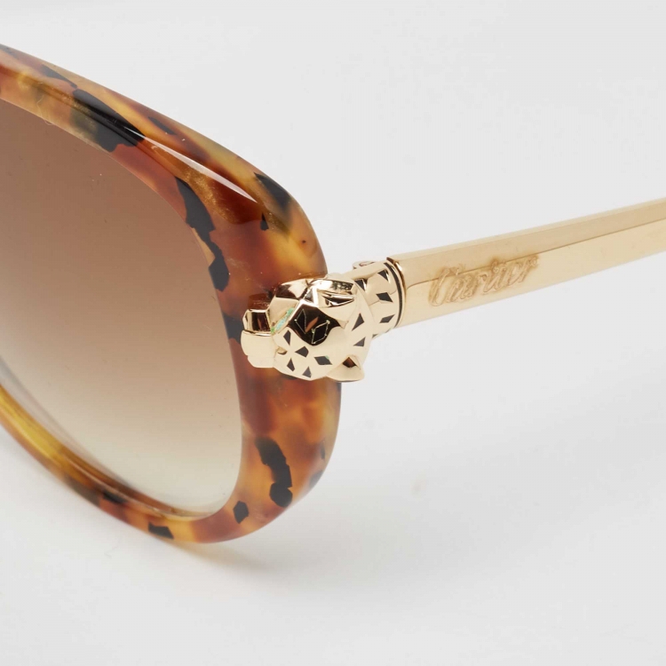 Pre Owned Cartier Brown Tortoise Gradient Panthère De Cartier Cat Eye Sunglasses