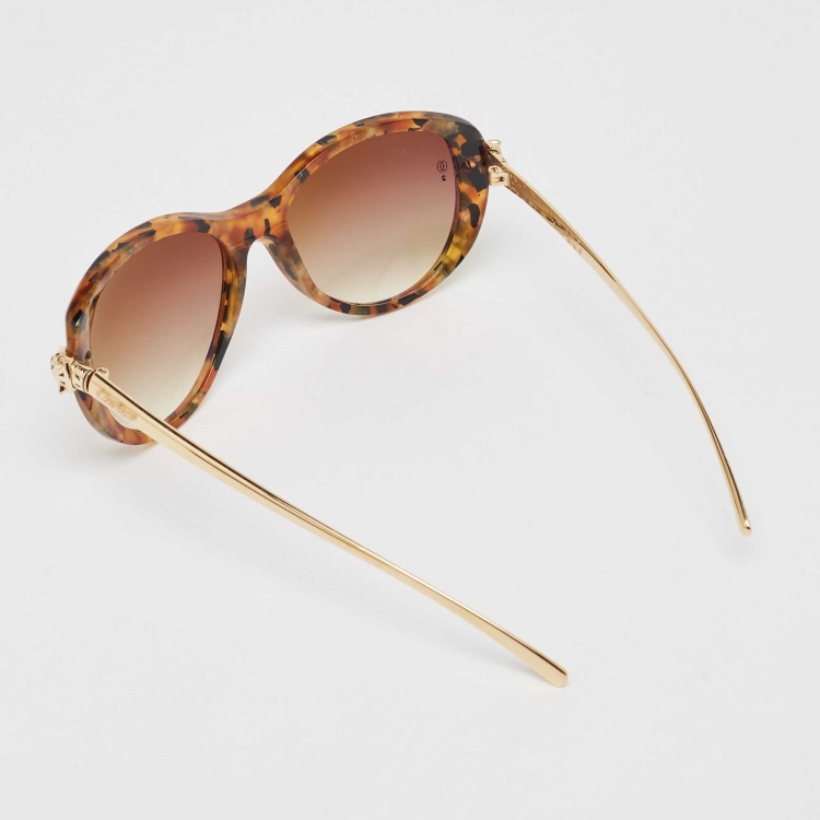 Pre Owned Cartier Brown Tortoise Gradient Panthère De Cartier Cat Eye Sunglasses