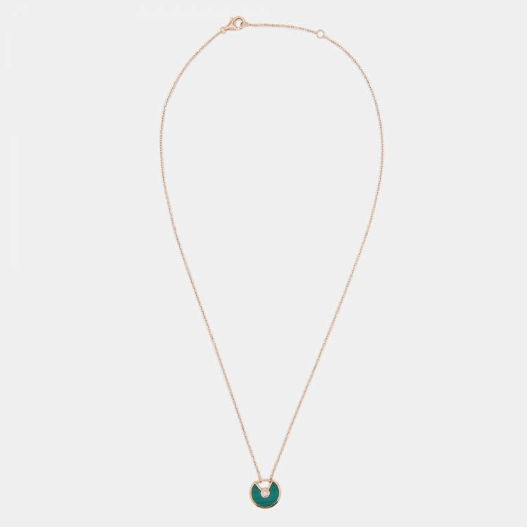 Pre Owned Cartier Amulette De Cartier Malachite Diamond 18k Rose Gold Necklace