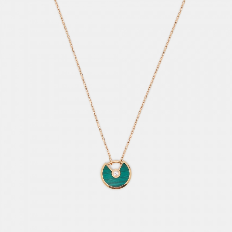 Pre Owned Cartier Amulette De Cartier Malachite Diamond 18k Rose Gold Necklace
