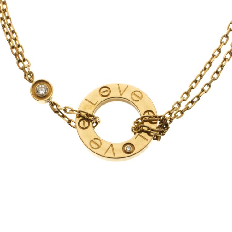 Pre Owned Cartier Love Diamond 18k Yellow Gold Chain Bracelet 16cm