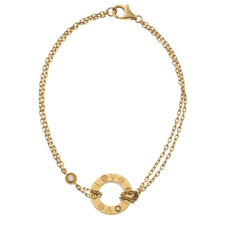 Pre Owned Cartier Love Diamond 18k Yellow Gold Chain Bracelet 16cm