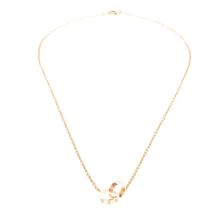 Pre Owned Cartier Love 2 Hoops 18k Rose Gold Necklace 