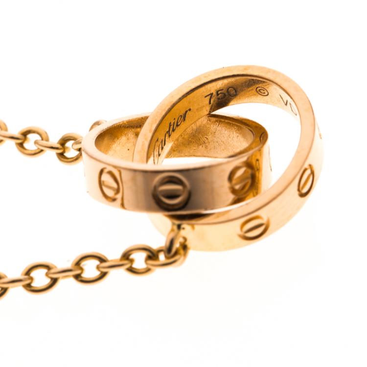 Pre Owned Cartier Love 2 Hoops 18k Rose Gold Necklace 