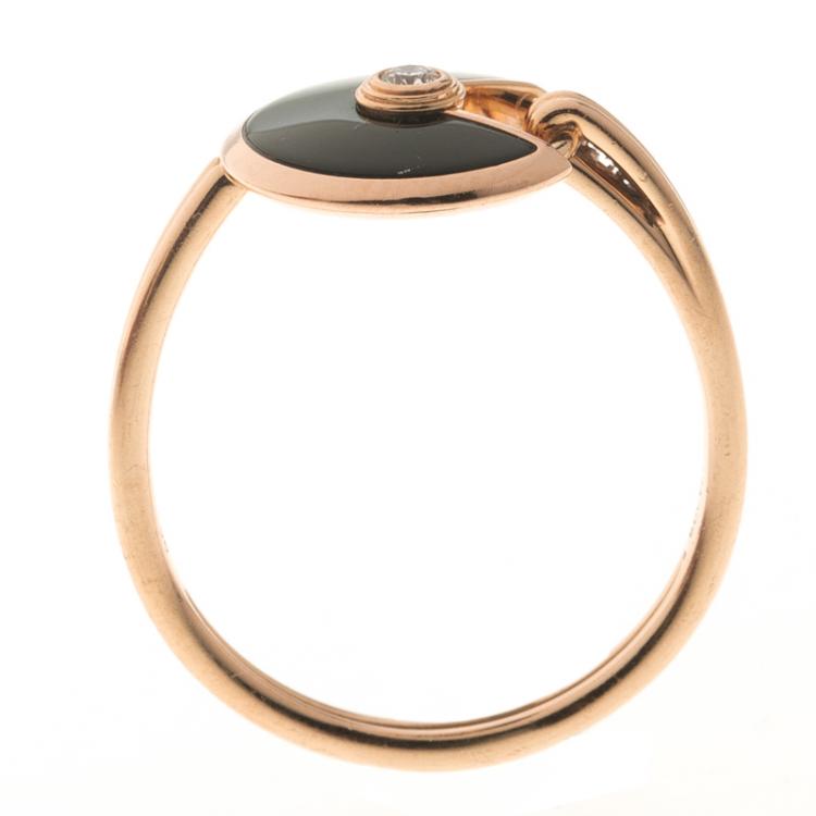 مملوكة مسبقًا Cartier Amulette de Cartier Onyx Diamond Rose Gold Ring Size 56