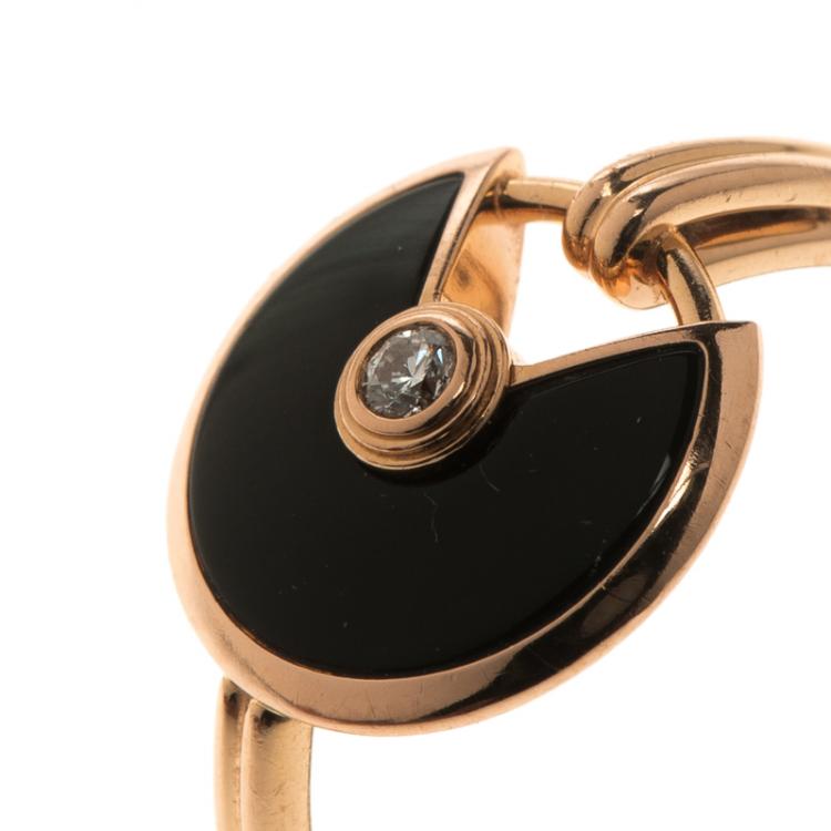 مملوكة مسبقًا Cartier Amulette de Cartier Onyx Diamond Rose Gold Ring Size 56