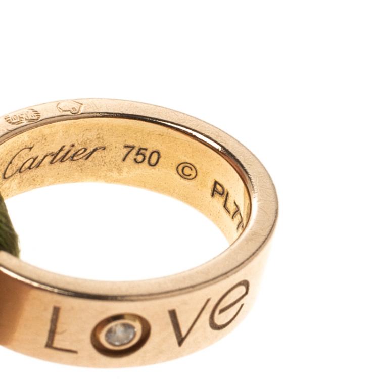 Pre Owned Cartier Love Charity Diamond 18k Rose Gold Green Cord Adjustable Bracelet