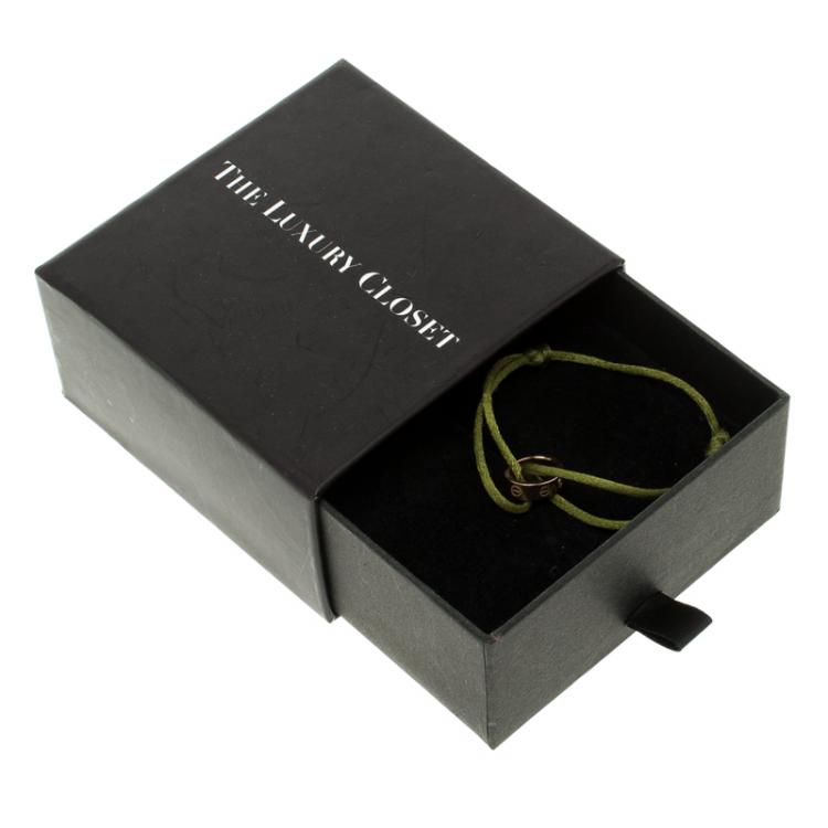 Pre Owned Cartier Love Charity Diamond 18k Rose Gold Green Cord Adjustable Bracelet