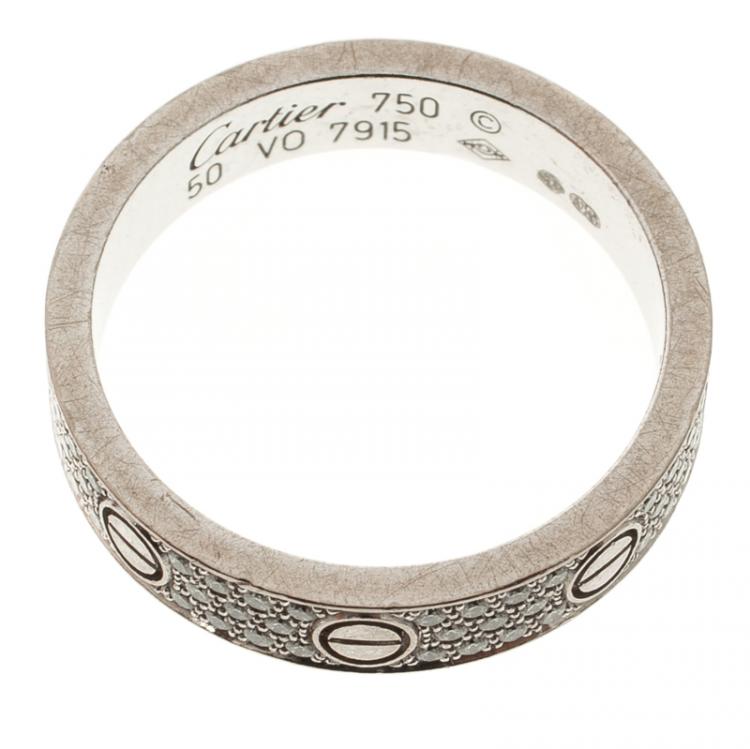 Pre Owned Cartier Love Diamond Paved 18k White Gold Wedding Band Ring Size 50