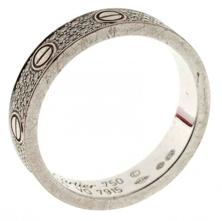 Pre Owned Cartier Love Diamond Paved 18k White Gold Wedding Band Ring Size 50