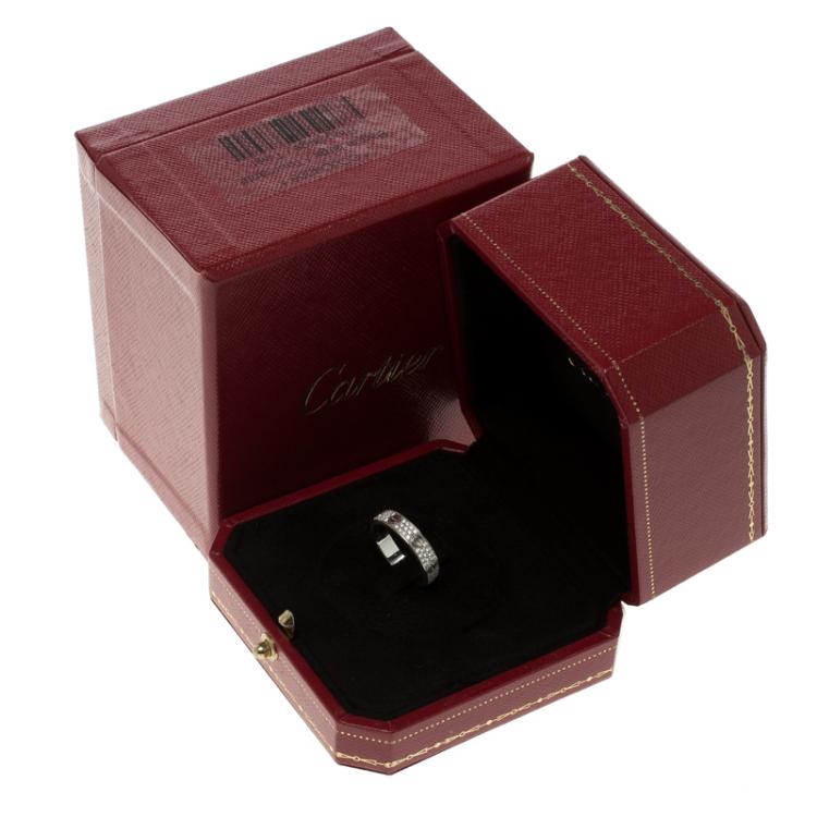 Pre Owned Cartier Love Diamond Paved 18k White Gold Wedding Band Ring Size 50