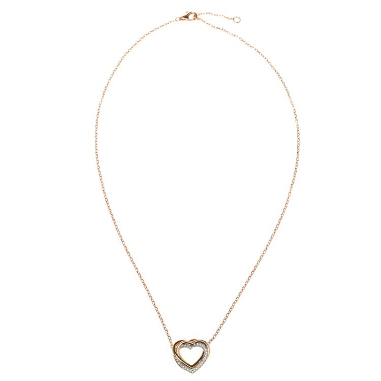 Pre Owned Cartier Trinity de Cartier Heart Three Tone 18k Gold & Diamonds Necklace