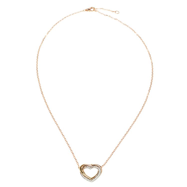 Pre Owned Cartier Trinity de Cartier Heart Three Tone 18k Gold & Diamonds Necklace