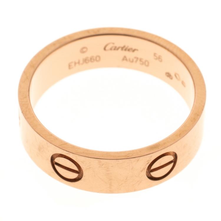 Pre Owned Cartier Love 18k Rose Gold Band Ring Size 56