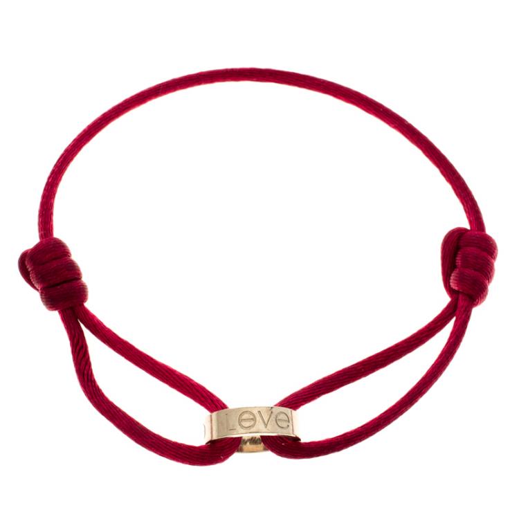 Pre Owned Cartier Love 18K White Gold Red Cord Adjustable Bracelet 