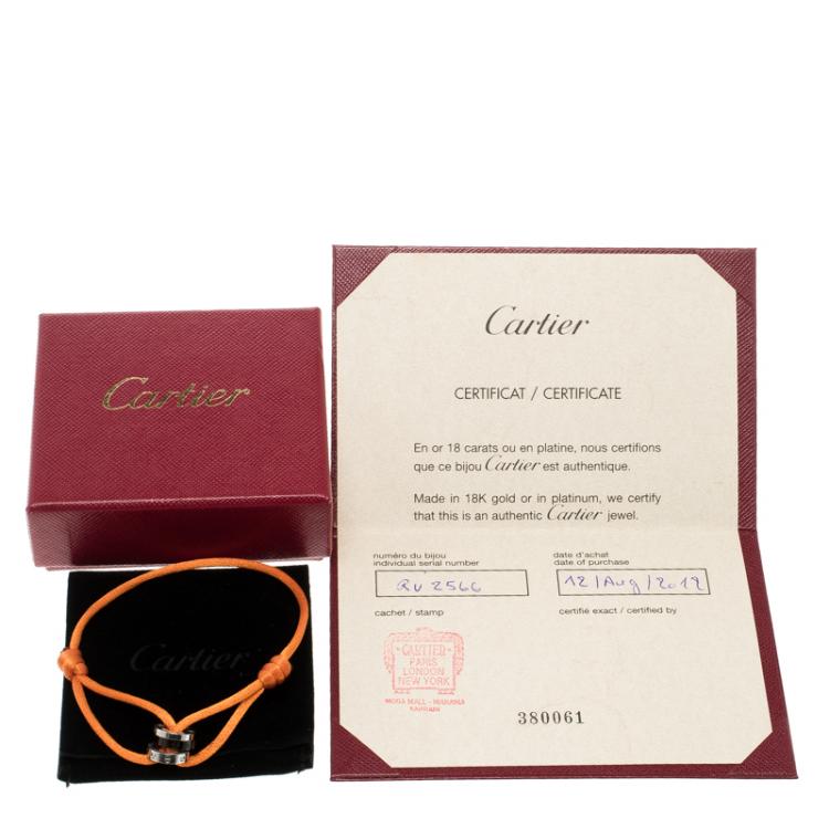 Pre Owned Cartier Love Diamond Ceramic 18k White Gold 3 Hoop Adjustable Cord Bracelet