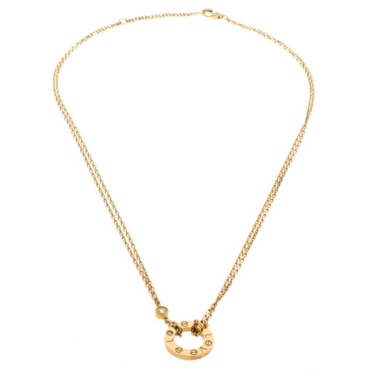 Pre Owned Cartier Love Diamond & 18k Yellow Gold Double Chain Necklace