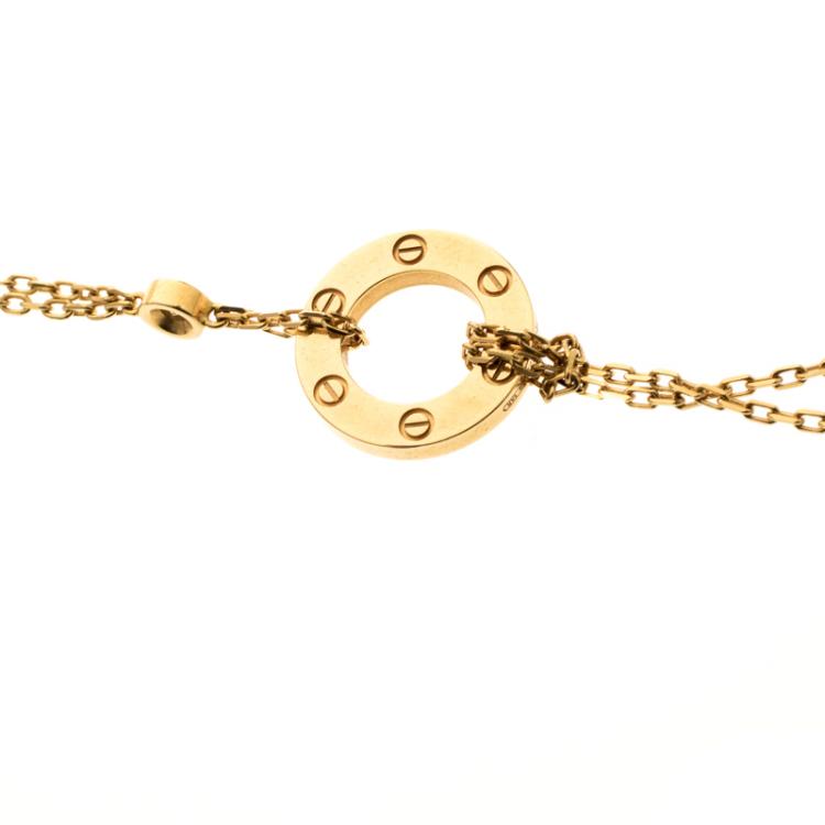 Pre Owned Cartier Love Diamond & 18k Yellow Gold Double Chain Necklace