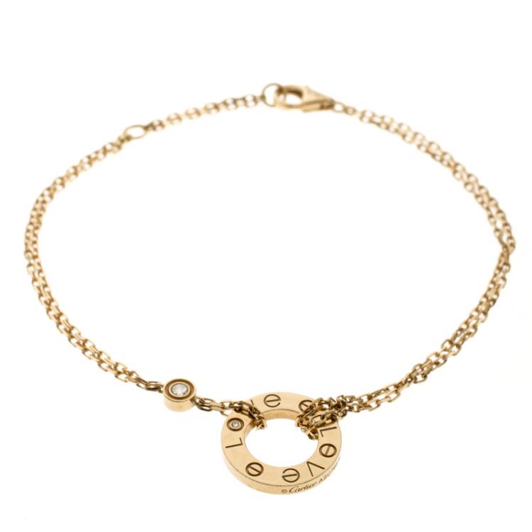 Pre Owned Cartier Love Diamond & 18k Yellow Gold Chain Bracelet