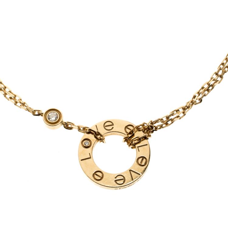 Pre Owned Cartier Love Diamond & 18k Yellow Gold Chain Bracelet