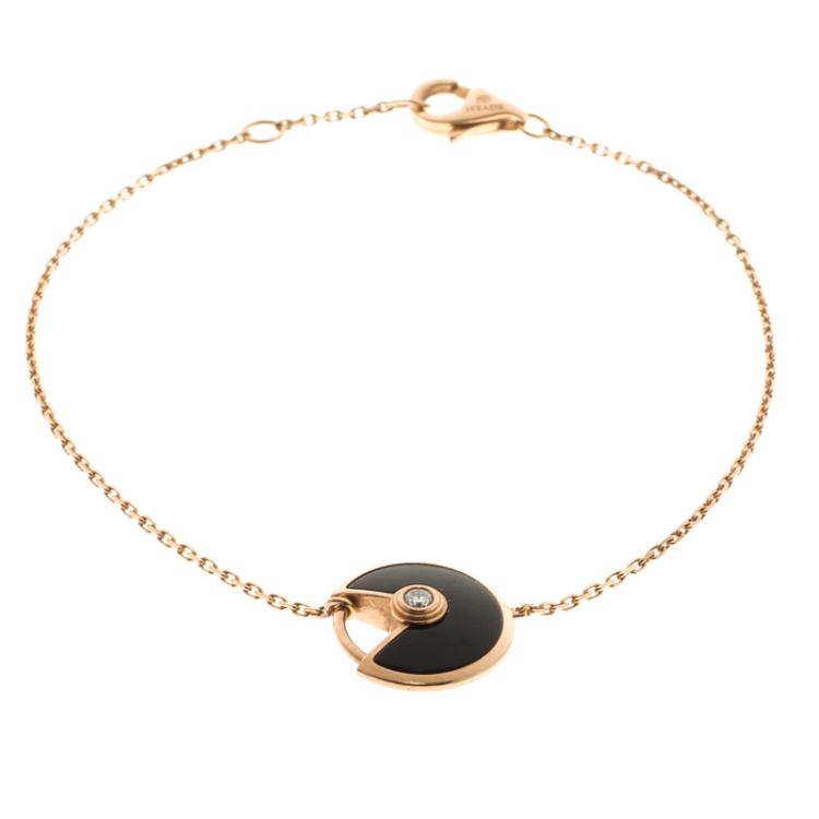 Pre Owned Cartier Amulette de Cartier Onyx & Diamond 18k Rose Gold Bracelet 16cm