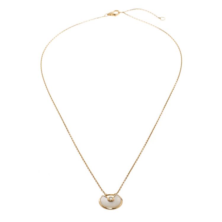 Pre Owned Cartier Amulette De Cartier Mother of Pearl & Diamond 18k Yellow Gold Necklace