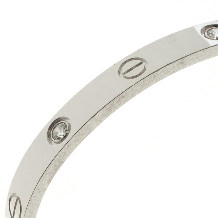 Pre Owned Cartier Love 4 Diamonds 18k White Gold Bracelet 16cm