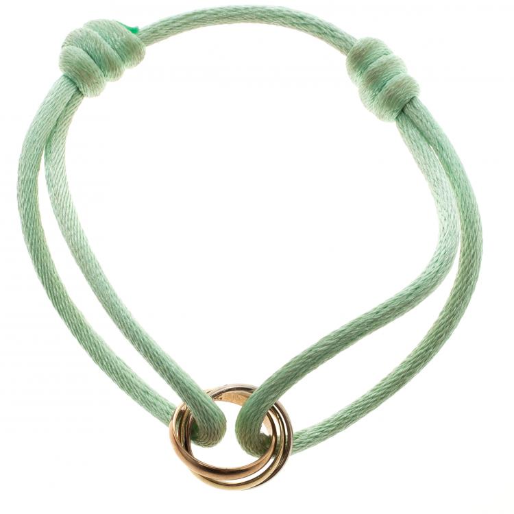 Pre Owned Cartier Trinity De Cartier Three Tone 18k Gold Adjustable Sea Green Cord Bracelet