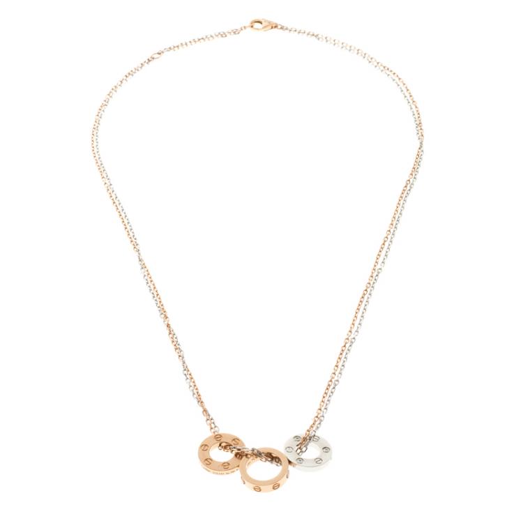 Pre Owned Cartier Love 6 Diamond 18k Rose Gold & White Gold Double Chain Necklace