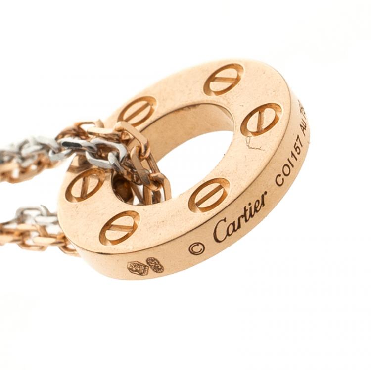 Pre Owned Cartier Love 6 Diamond 18k Rose Gold & White Gold Double Chain Necklace