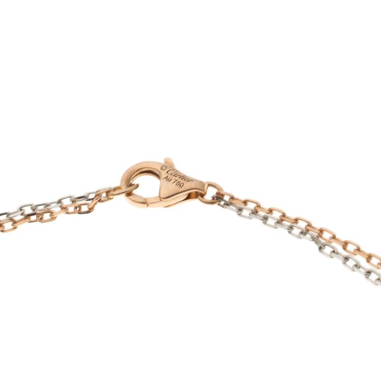 Pre Owned Cartier Love 6 Diamond 18k Rose Gold & White Gold Double Chain Necklace