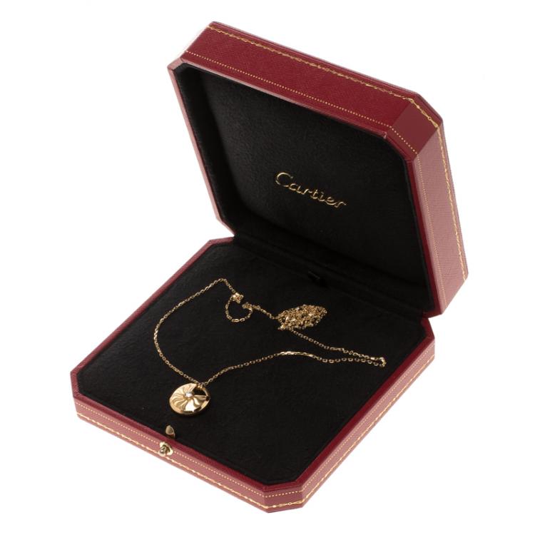 Pre Owned Cartier Amulette de Cartier Diamond Textured 18k Yellow Gold Long Necklace