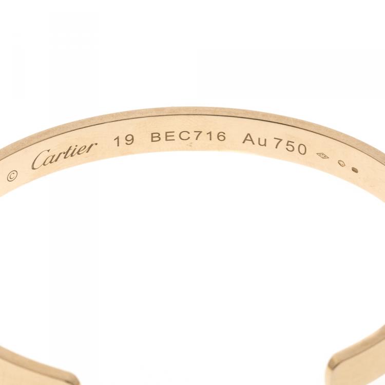 Pre Owned Cartier Love 18k Rose Gold Open Cuff Bracelet 19cm