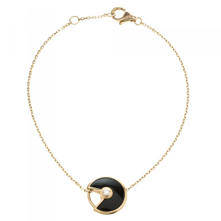 Pre Owned Cartier Amulette de Cartier Onyx & Diamond 18k Rose Gold Bracelet