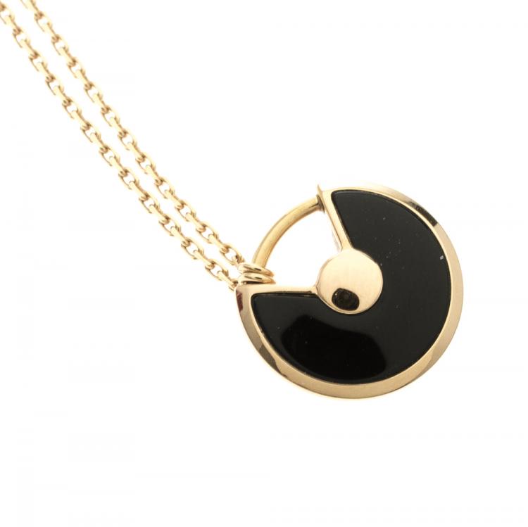 Pre Owned Cartier Amulette de Cartier Onyx & Diamond 18k Rose Gold Necklace
