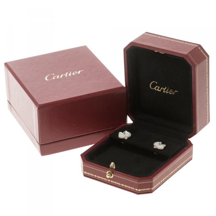 Pre Owned Cartier Caresse D'Orchidees Par Cartier Mother of Pearl Diamond 18k Yellow Gold Stud Earrings