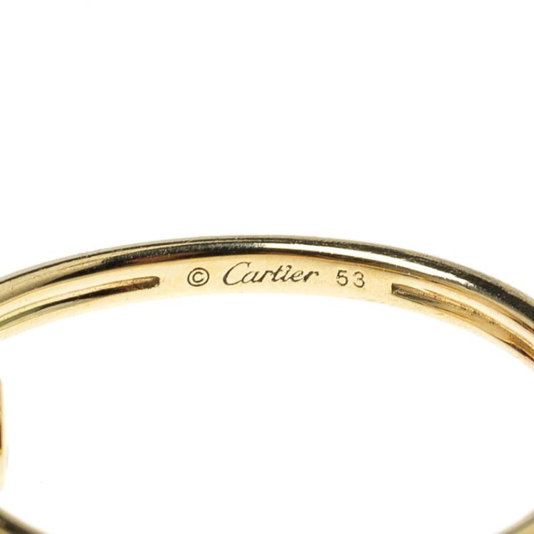 Pre Owned Cartier Amulette De Cartier Mother of Pearl Diamond 18k Yellow Gold Ring Size 53