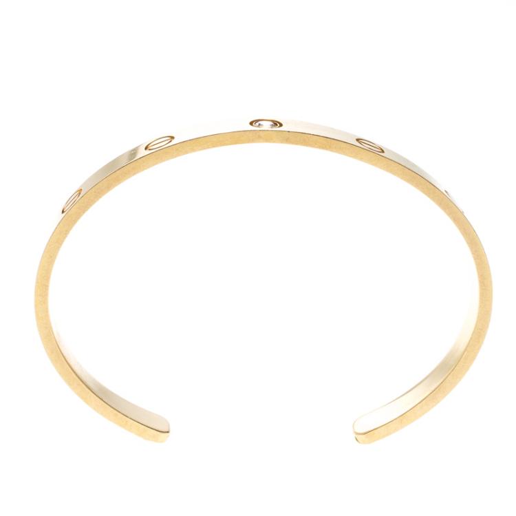 Pre Owned Cartier Love Diamond 18k Yellow Gold Open Cuff Bracelet 18cm