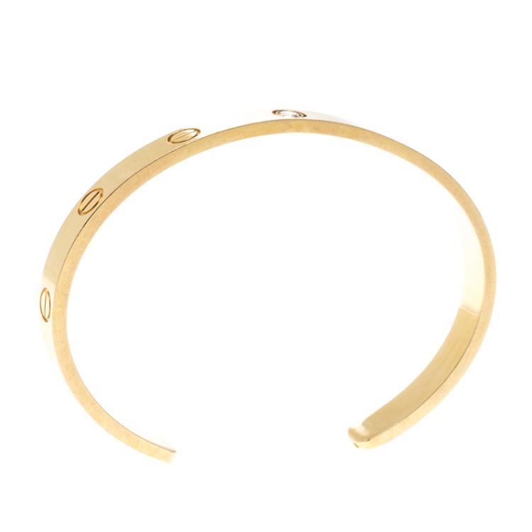 Pre Owned Cartier Love Diamond 18k Yellow Gold Open Cuff Bracelet 18cm