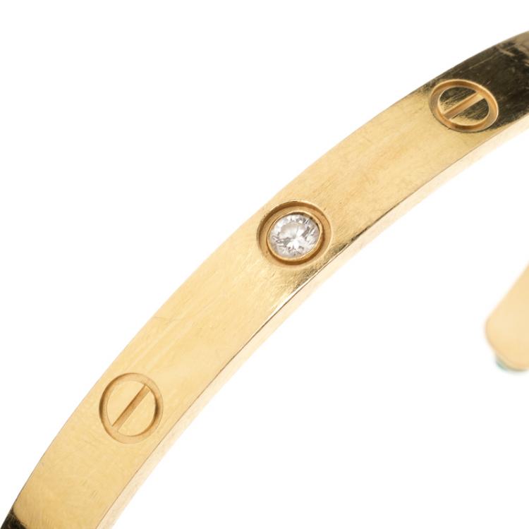 Pre Owned Cartier Love Diamond 18k Yellow Gold Open Cuff Bracelet 18cm