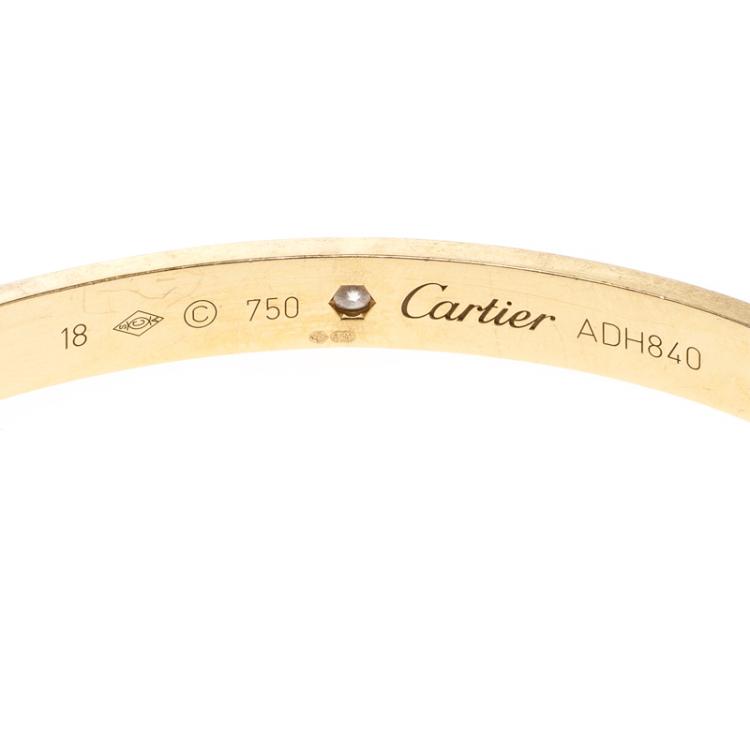 Pre Owned Cartier Love Diamond 18k Yellow Gold Open Cuff Bracelet 18cm