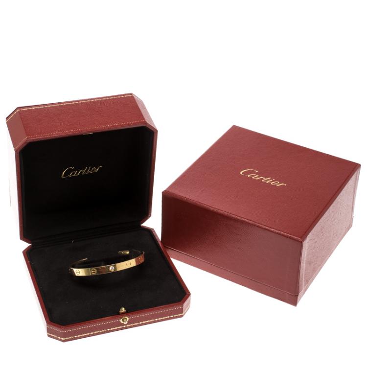 Pre Owned Cartier Love Diamond 18k Yellow Gold Open Cuff Bracelet 18cm