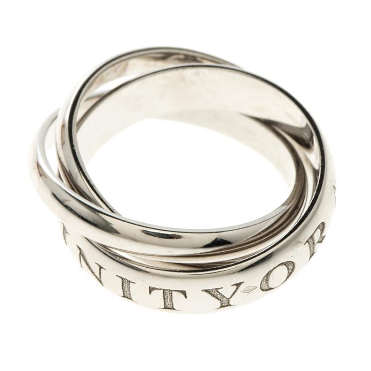 Pre Owned Cartier Or Amour Et Trinity 18k White Gold Ring Size 57