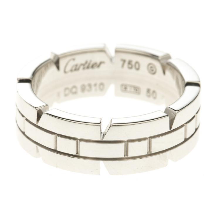 Pre Owned Cartier Tank Francaise 18K White Gold Band Ring Size 50
