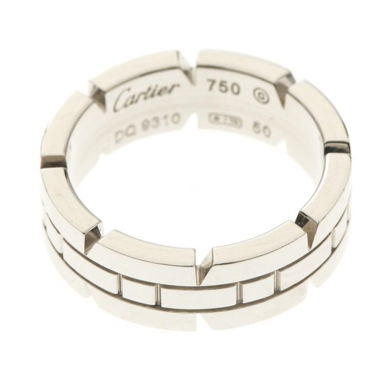 Pre Owned Cartier Tank Francaise 18K White Gold Band Ring Size 50