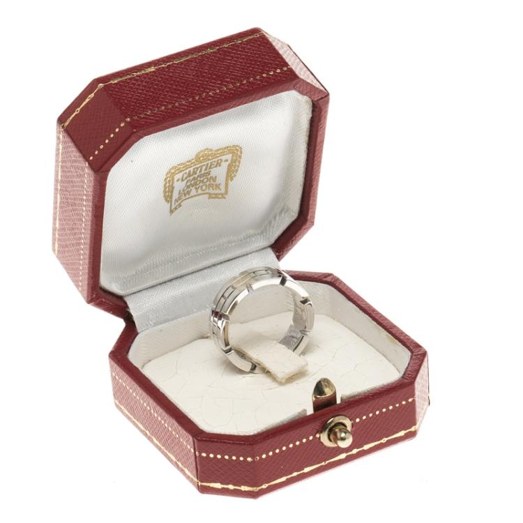 Pre Owned Cartier Tank Francaise 18K White Gold Band Ring Size 50