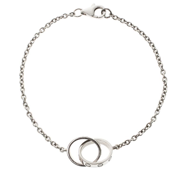 Pre Owned Cartier Love 2 Hoops 18k White Gold Chain Bracelet